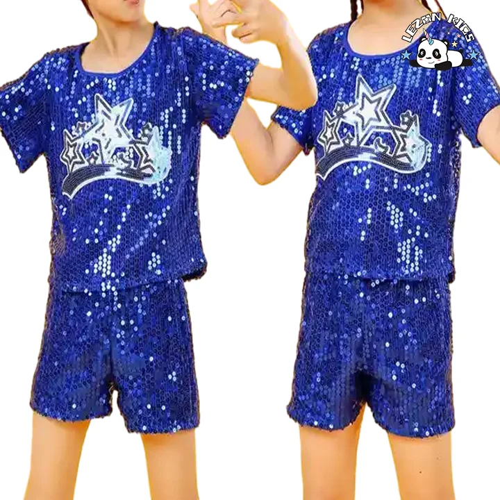 LEZONKIDS - 2024 Hot Sale Summer Autumn Performance Sequin Patches Hip Hop Cheer Leading Boys and Girls Clothing Sets